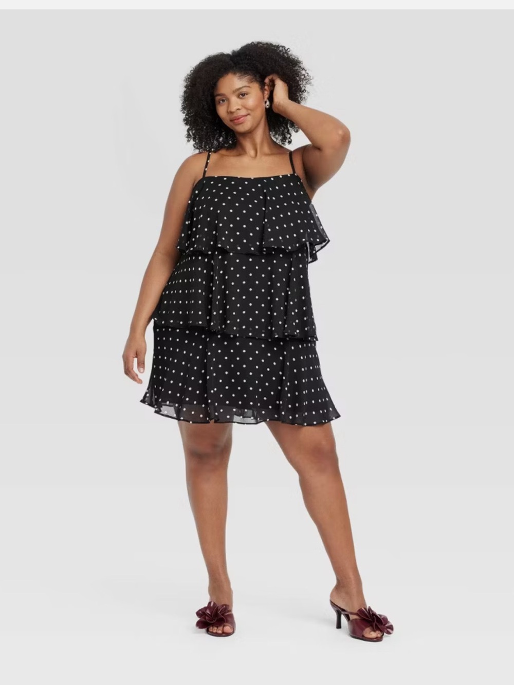 a new day Black Polka Dot Tiered Mini Dress